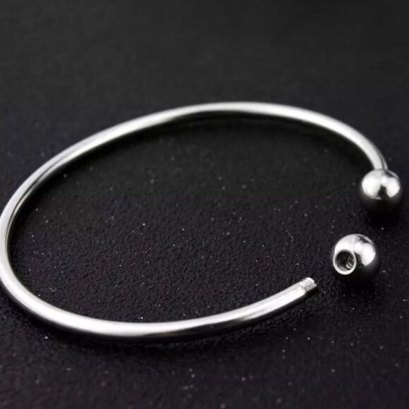 Silver Round Removable Beads Cuff Bangle Bracelet - Picture 3 of 4